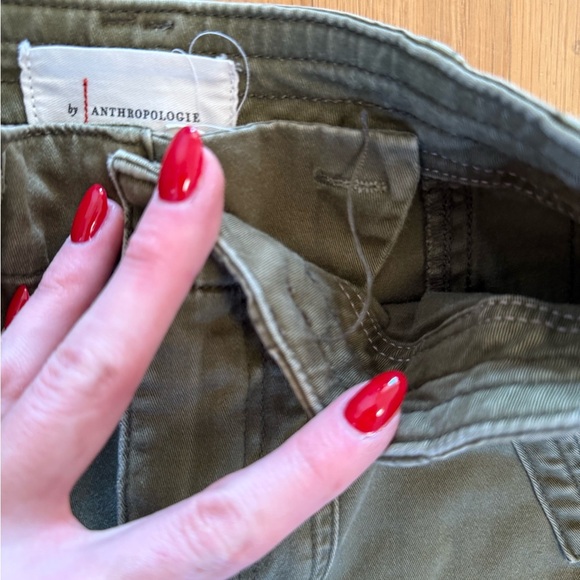 Anthropologie Austen Embroidered Utility Pants in olive green 25 floral design - Picture 6 of 10
